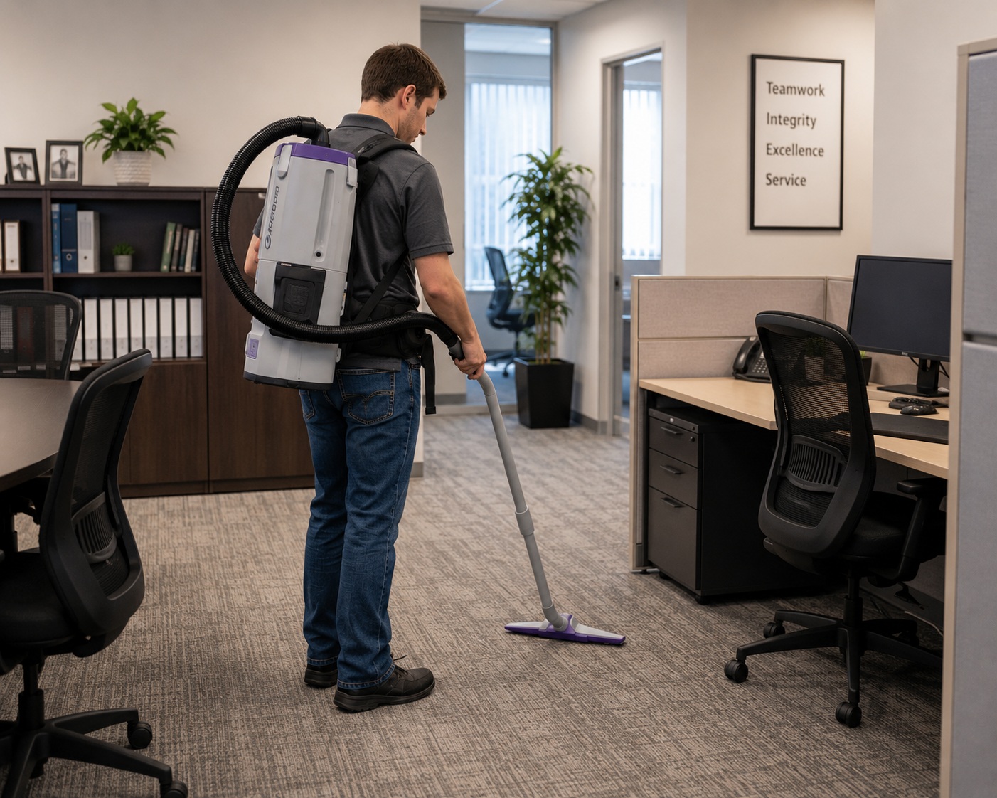 ProTeam GoFit Backpack Vacuum in an Office