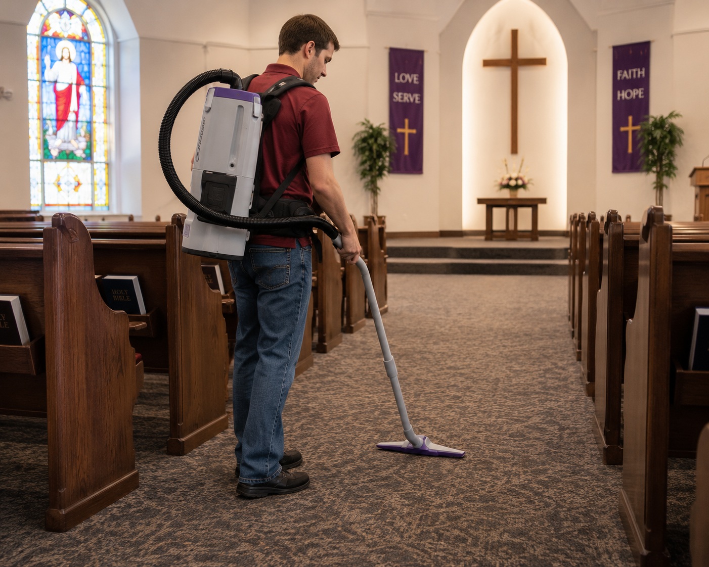 ProTeam GoFit Backpack Vacuum in churches
