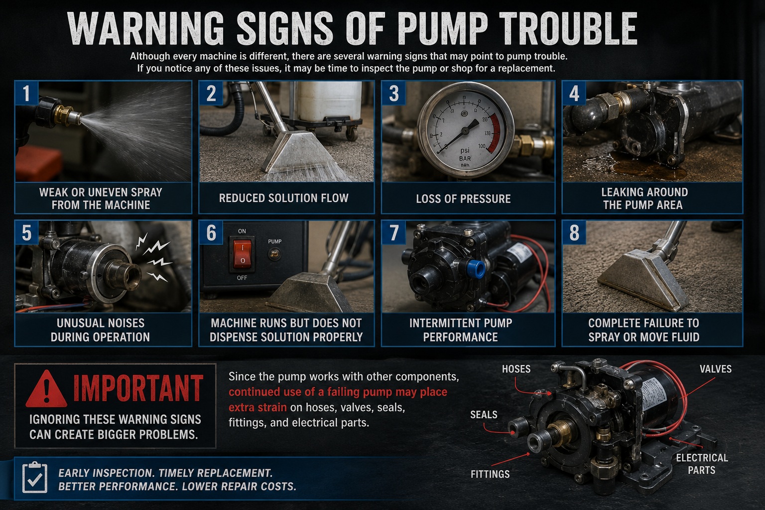 commercial cleaning equipment pump warning signs